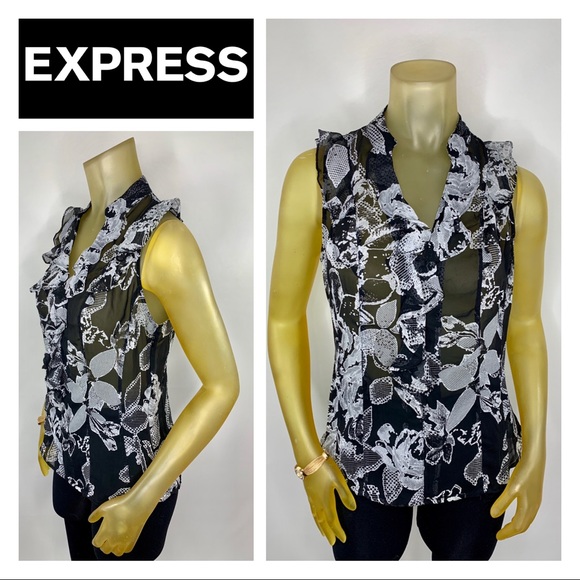 Express Tops - EXPRESS Black White Ruffled Sleeveless Blouse M